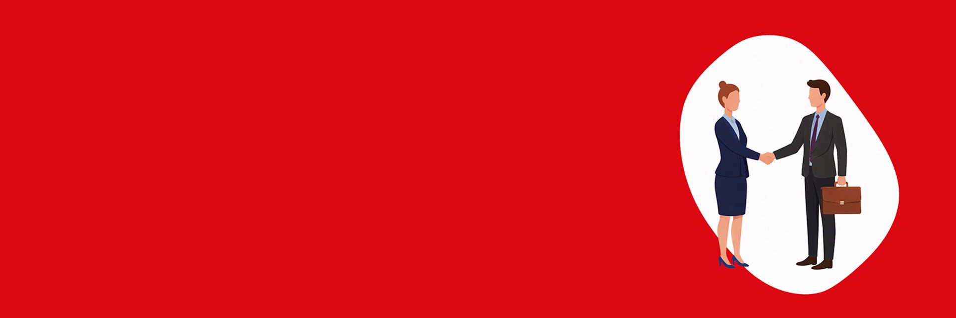 Roter Hintergrund mit einem Mann und einer Frau, die sich die Hand reichen